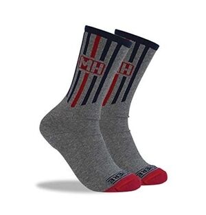 2 Pair MADE HERE Route 66 Crew Grey Navy Red Striped Unisex Socks L/XL NWT